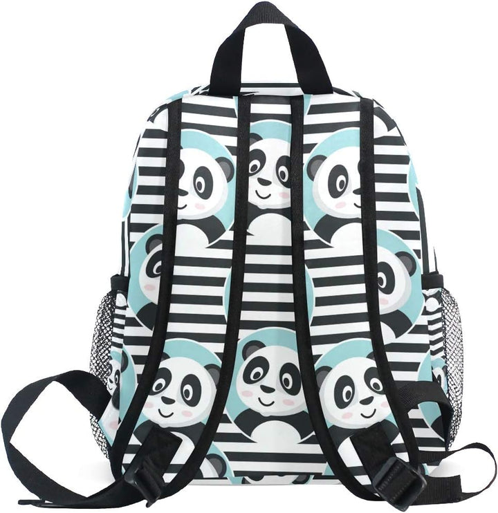 Kinderrucksack Netter Panda im blauen Kreis auf Streifen-Kindergarten-Vorschul-Tasche für Kleinkind-