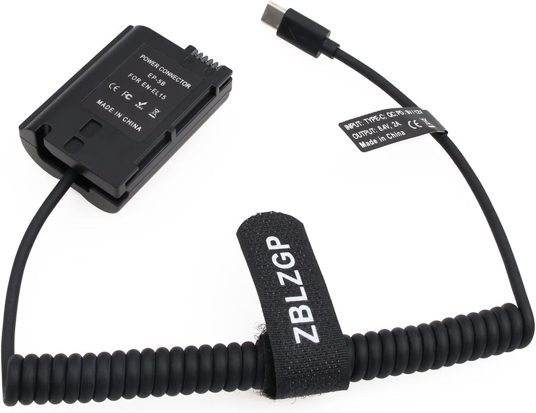 ZBLZGP EN-EL15/EP-5B Dummy-Akku mit USB Typ-C Anschluss für Nikon D7000 D7100 D7200 D7500 D500 D610