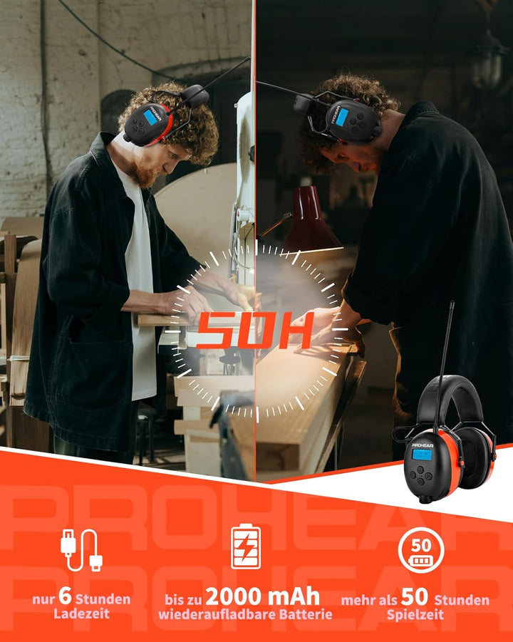PROHEAR 033A (Upgraded) Gehörschutz mit Radio DAB +/Bluetooth/FM, Kopfhörer mit Radio mit Eingebaute