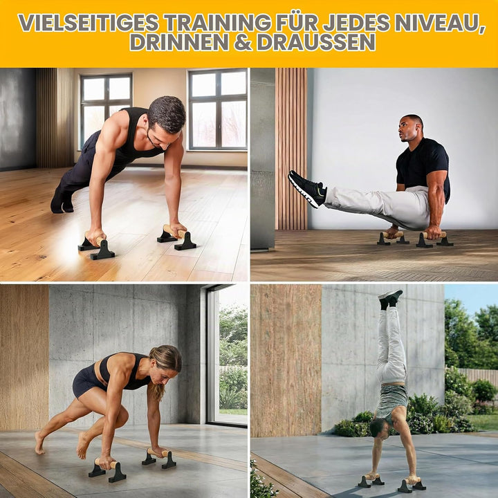 Double Circle Parallettes Liegestützgriffe mit Holzgriffen - Calisthenics Equipment - Rutschfeste Ba