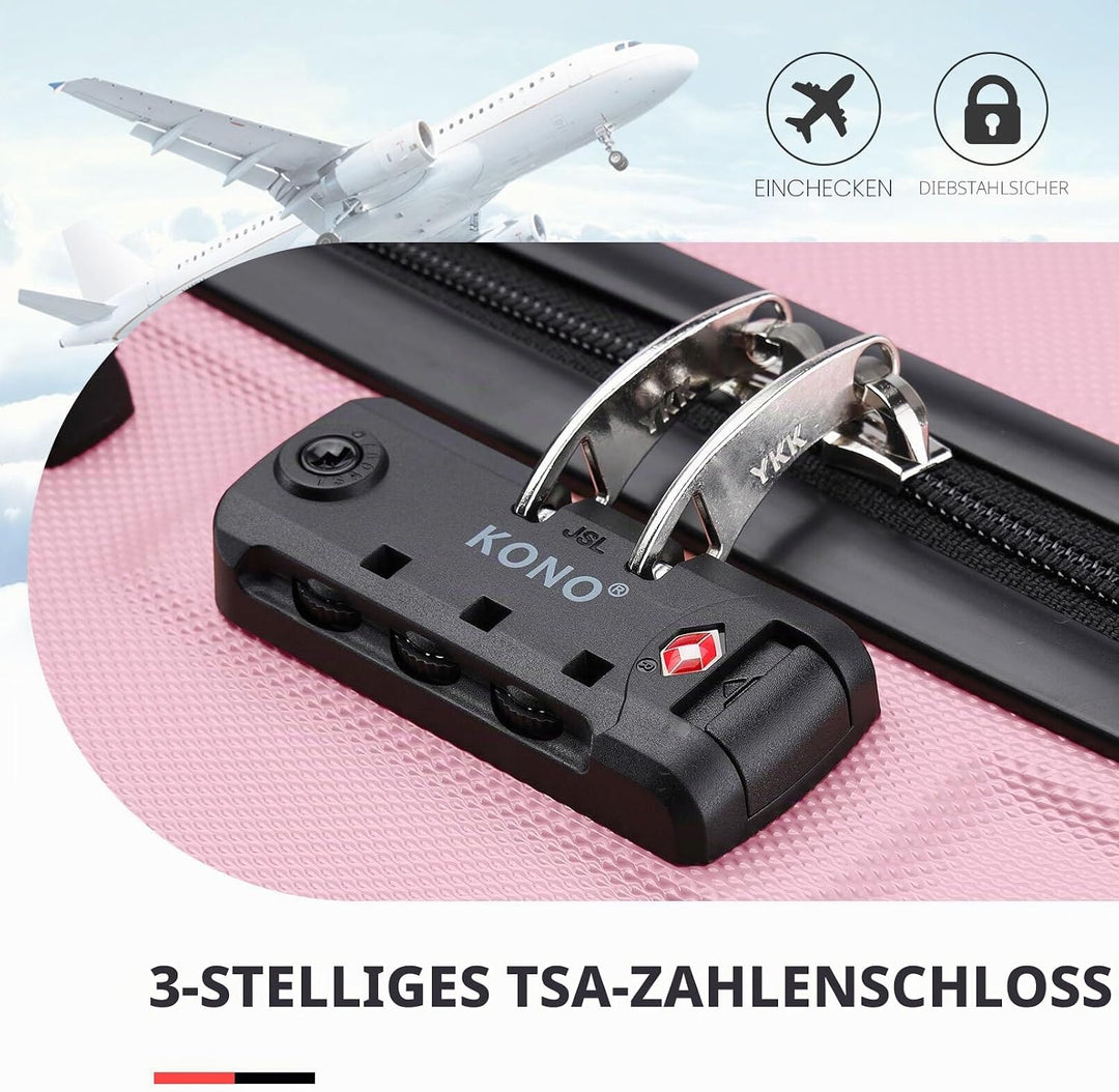 KONO Koffer Hartschale Handgepäck Trolley 55x40x22cm Zwillingsrollen Reisekoffer mit TSA Schloss, 38