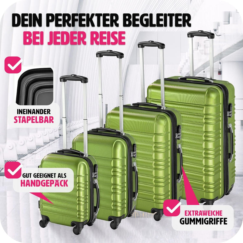 tectake 4 TLG Reisekoffer Set, Hartschalenkoffer Set, Trolley Kofferset, ABS Hartschalen Reisekoffer