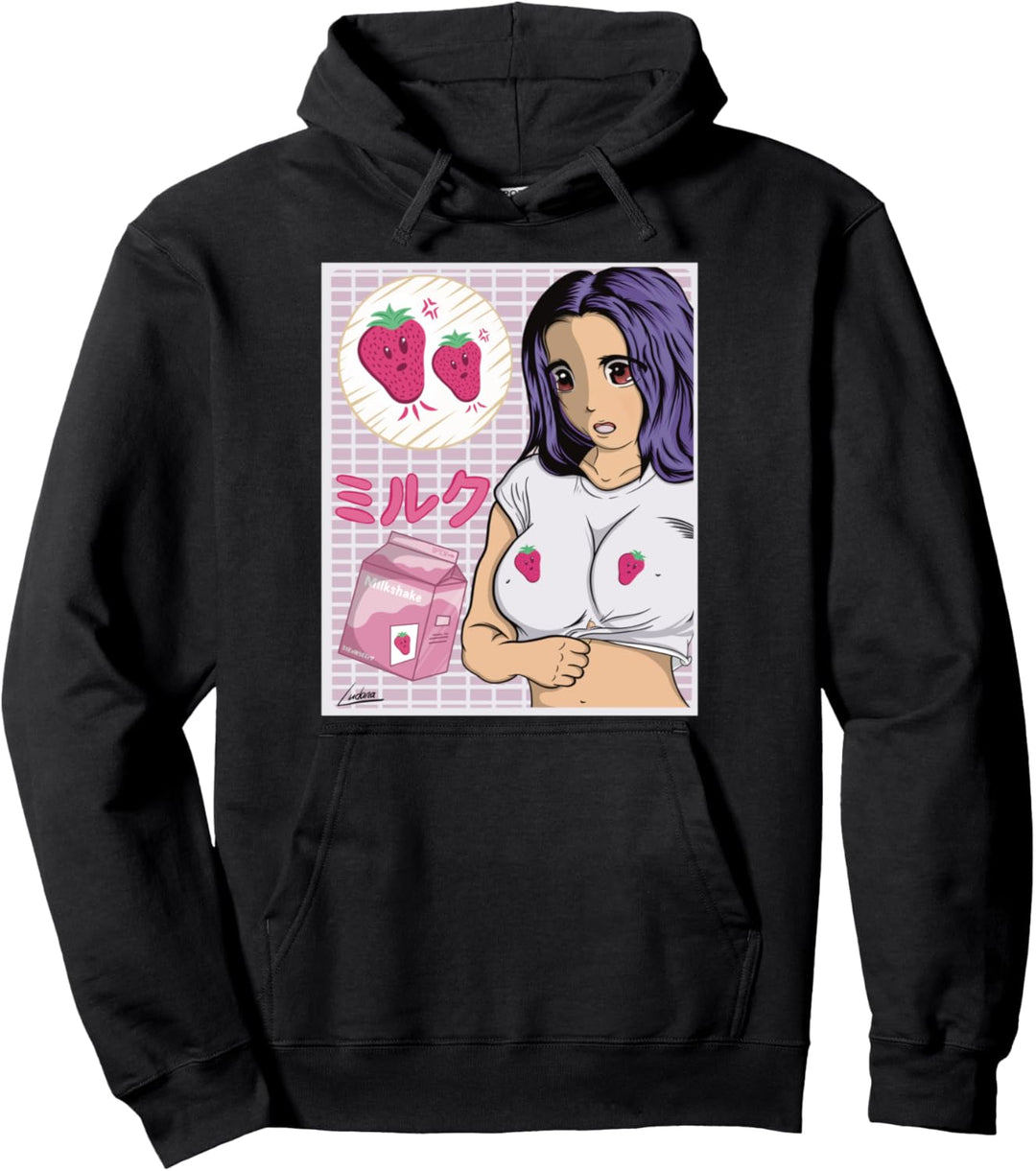 Lustiges Retro 90s Japan Kawaii Erdbeer Milchshake Karton Pullover Hoodie