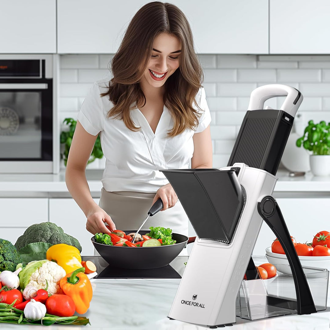 ONCE FOR ALL Upgrade Safe Mandoline Slicer Plus, grössere Grösse, verstellbarer Gemüse- und Lebensmi