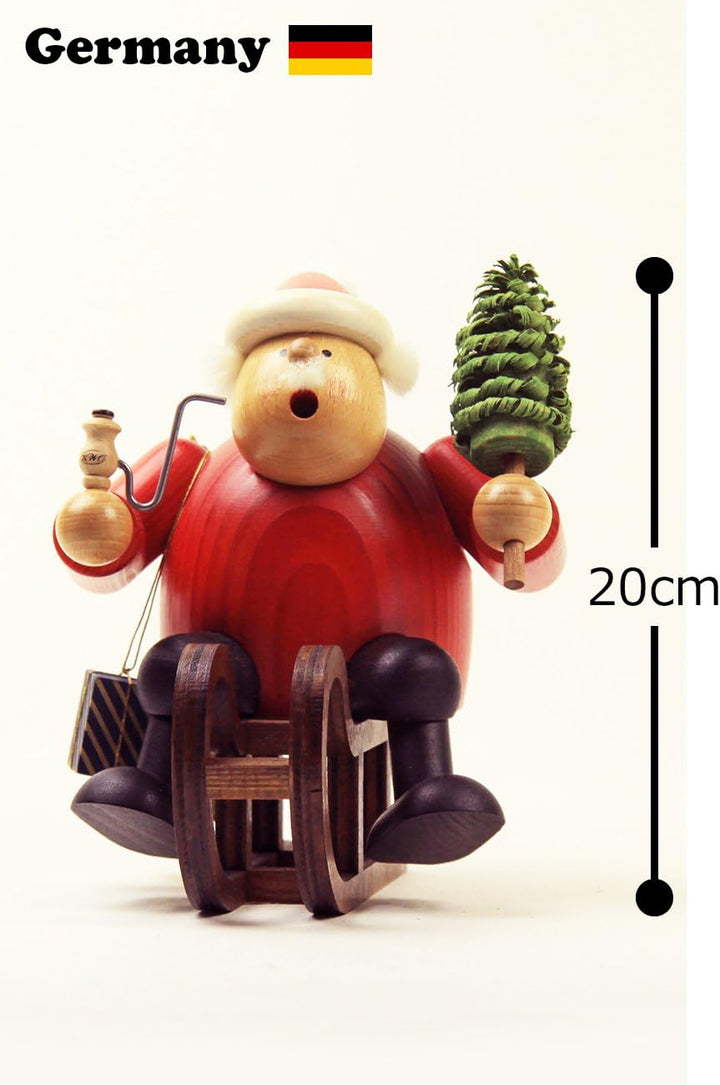 KWO Olbernhau Räuchermann Weihnachtsmann mit Schlitten, 18 cm, Mehrfarbig