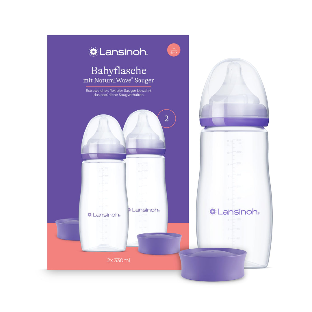 Lansinoh Babyflaschen mit NaturalWave Sauger L, 330 ml - Doppelpack - für Babys ab 6 Monate - Anti K