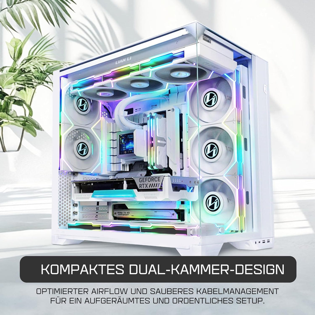 Lian Li O11 Vision Compact Gaming PC Gehäuse ATX Weiss - Midi Tower PC Gehäuse mit Tempered Glass, G