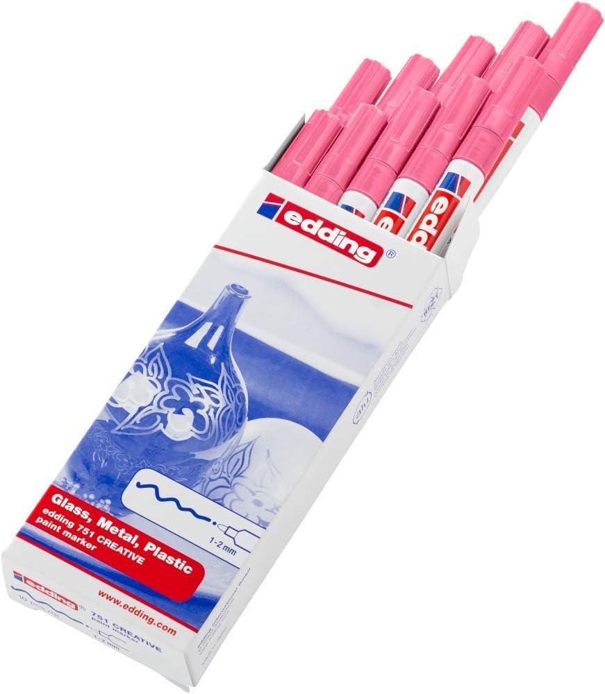 edding 751 Glanzlackmarker - pink - 10 Lackmarker - Rundspitze 1-2 mm - Lackstift für Glas, Stein, H
