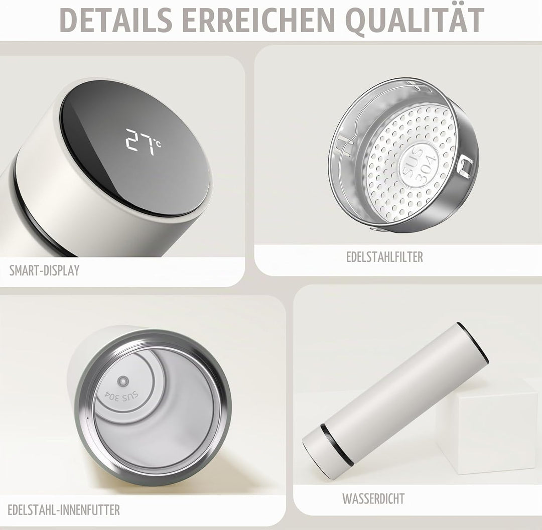Homealexa 500ml Thermosflasche, Vakuum Isolierbecher Trinkflasche aus 304 Edelstahl, LED-Touchscreen