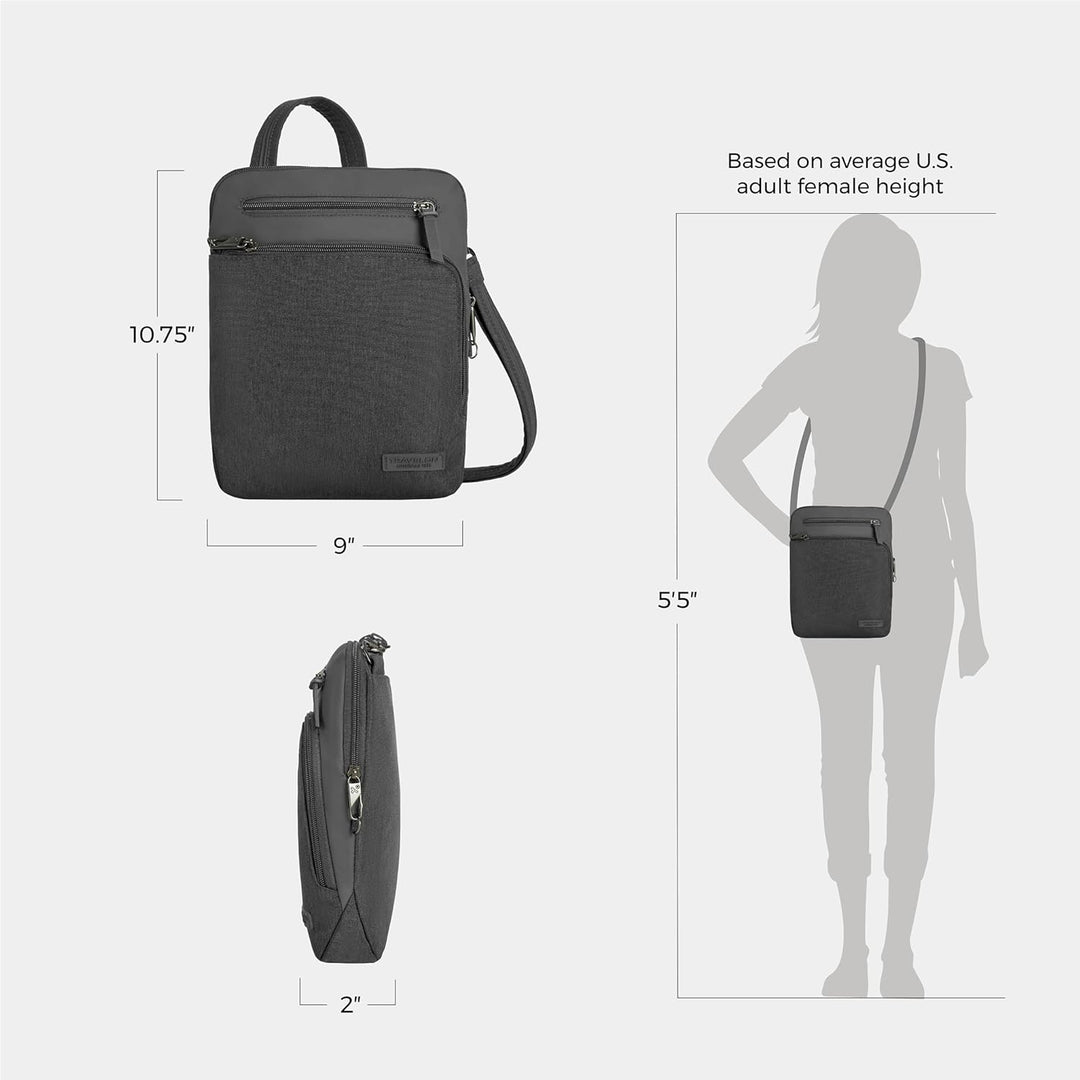 Travelon Unisex Diebstahlschutz Metro Small Crossbody Umhängetasche 9.75 x 10.75 x 2 Grau, 9.75 x 10
