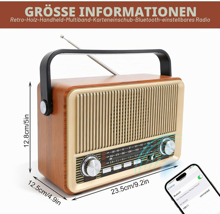 Retro Radio mit Bluetooth, Kofferradio Batteriebetrieben oder mit Stromkabel, Nostalgie Küchenradio
