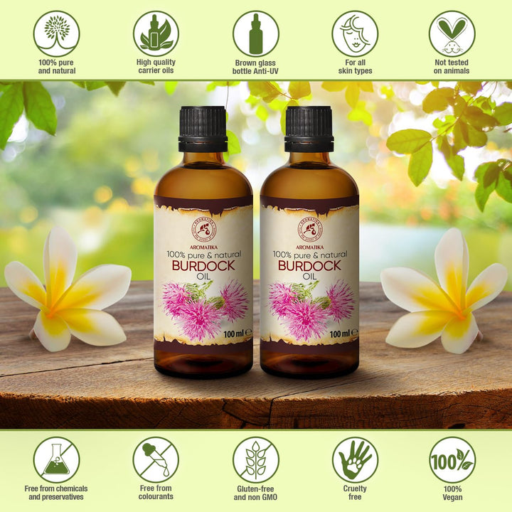 Klettenwurzelöl 2x100ml - Rein Klettenwurzel Öl - Arctium Lappa Wurzel - Klettenöl - Bestes Kuröl un