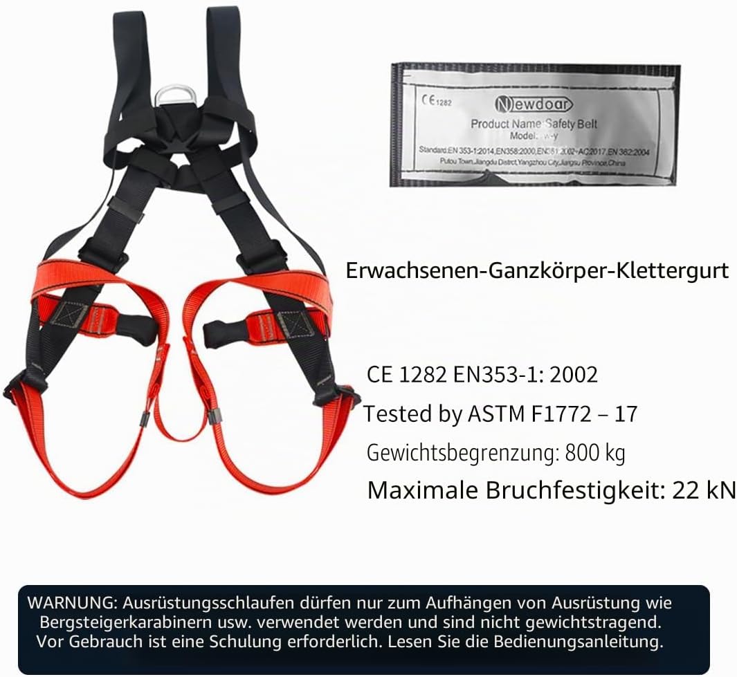 NewDoar Klettergurt, CE-Zertifizierung, Kletter- und Abseilausrüstung, Ganzkörpergurtschutz, schützt