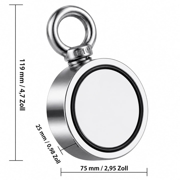 FINDMAG 1000 lbs Zugkraft Magnetfischen, Doppelseitiger Neodym Magnetangeln, Seltenerdmagnete mit 20