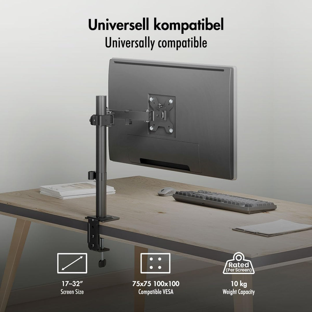 LogiLink Monitor Tischhalterung für 17–32" Bildschirme, 10 kg max., Armlänge 376 mm, VESA 75x75/100x