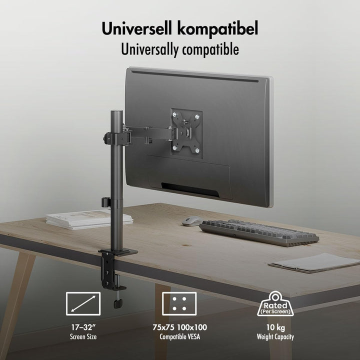 LogiLink Monitor Tischhalterung für 17–32" Bildschirme, 10 kg max., Armlänge 376 mm, VESA 75x75/100x