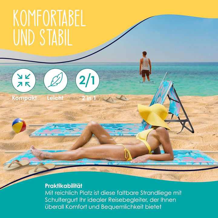 KESSER® Klappbare Strandmatte mit Verstellbarer Rückenlehne – Faltbare Strandliege mit Tragegurt, wa