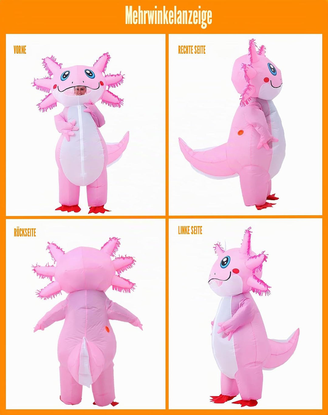 JOYBRO Aufblasbares Axolotl Kostüm, Lustiges Axolotl Kostüm, Perfekt für Halloween, Karneval, Cospla