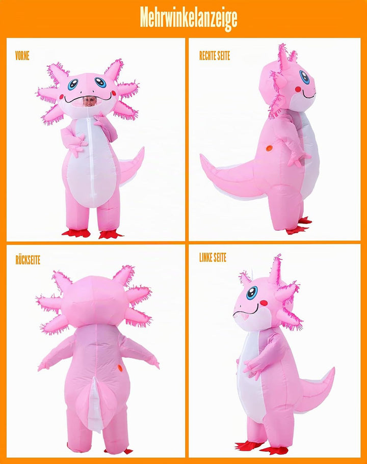 JOYBRO Aufblasbares Axolotl Kostüm, Lustiges Axolotl Kostüm, Perfekt für Halloween, Karneval, Cospla