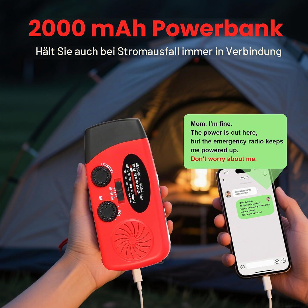 Notfallradio Kurbelradio Solarradio – Selbstbetriebenes Notfall Radio mit AM/FM-Wetterempfang, LED T