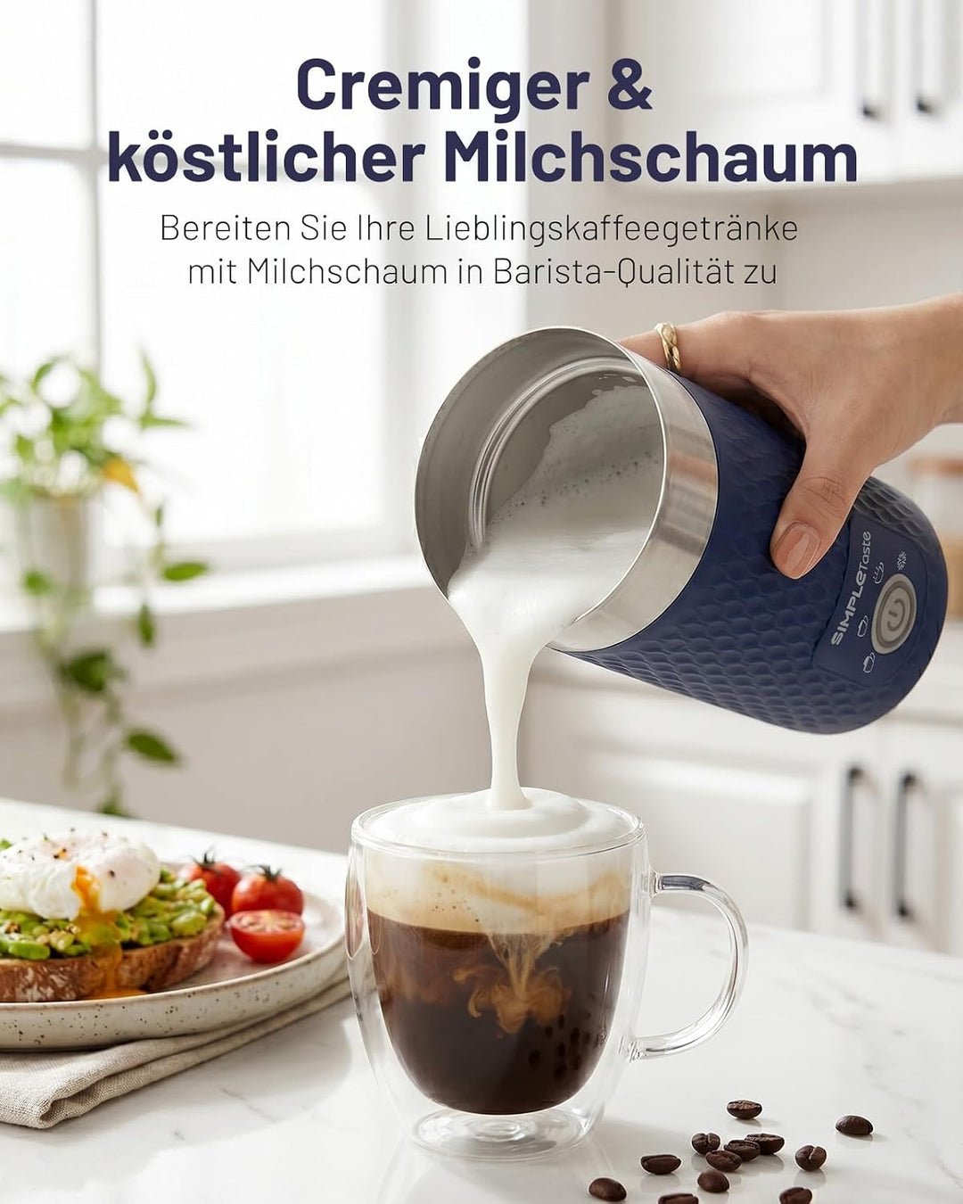 SIMPLETASTE Milchaufschäumer Elektrisch Automatisch Dunkelblau, Dunkelblau