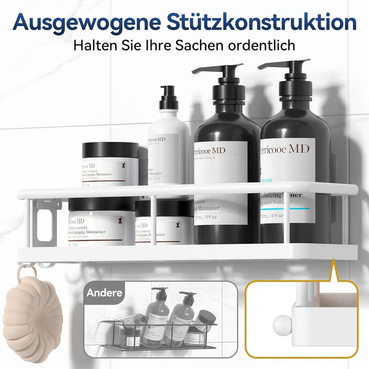 YASONIC Duschablage Ohne Bohren Set, 100% Rostfreie Duschregal (6-Teilig) Weiss Duschablage Set (6-T
