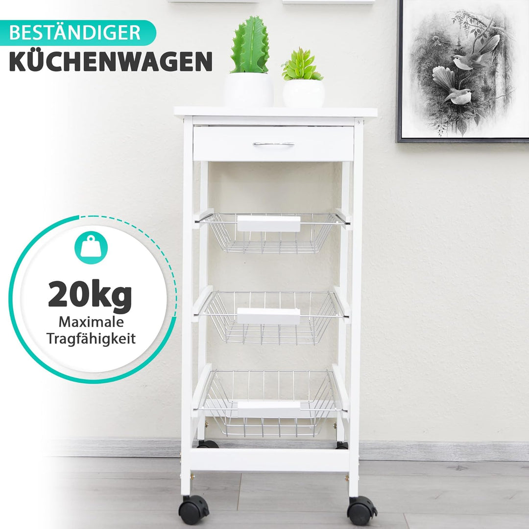 DRULINE Servierwagen Beistellwagen 37x37x76 cm, Multifunktionaler Küchentrolley mit 3 Ebenen, Mobile