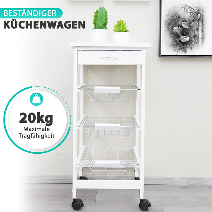 DRULINE Servierwagen Beistellwagen 37x37x76 cm, Multifunktionaler Küchentrolley mit 3 Ebenen, Mobile