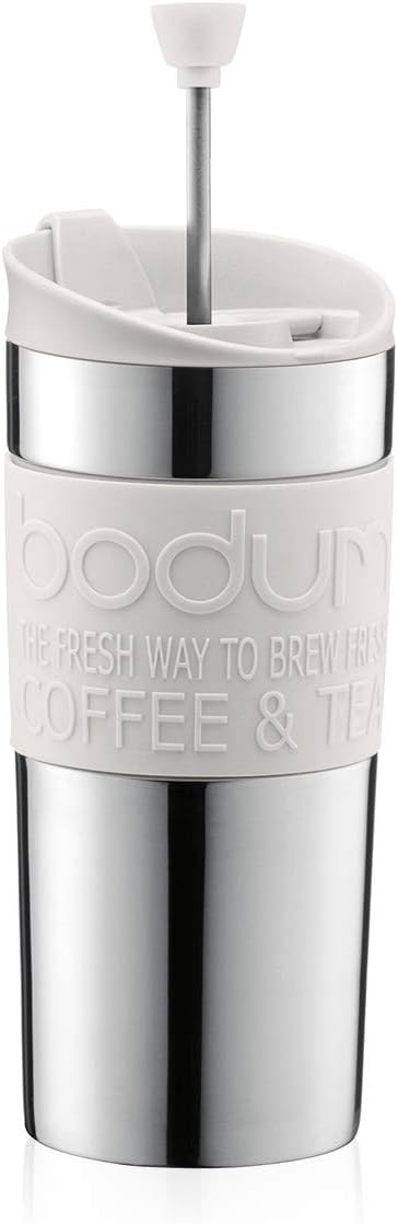 Bodum TRAVEL PRESS Kaffeebereiter (French Press System, Doppelwandig, 0,35 liters) cremefarben, Crem