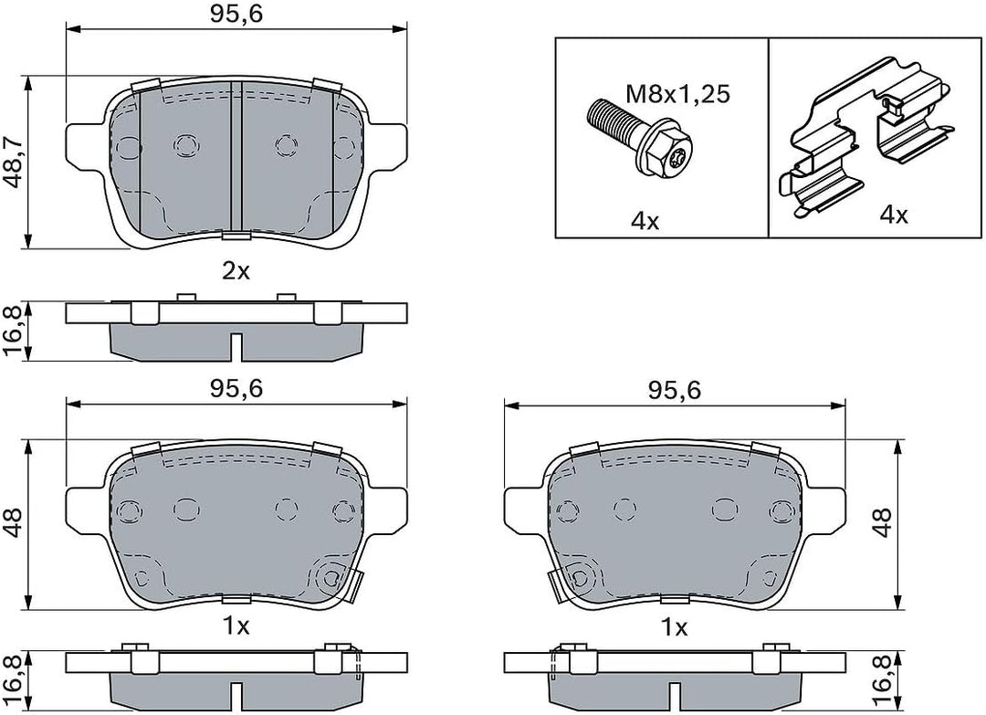 Bosch BP1762 Bremsbeläge - Hinterachse - ECE-R90 Zertifizierung - vier Bremsbeläge pro Set