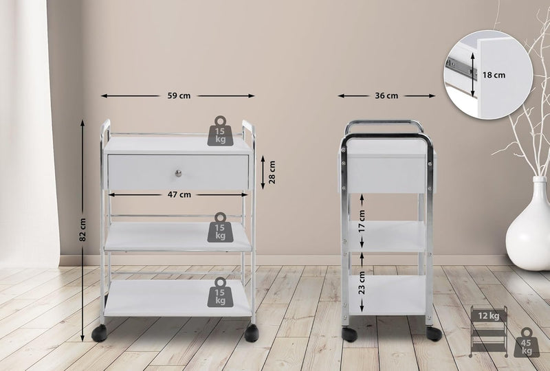 CLP Kosmetik-Gerätewagen PL912 mit Schublade I Arbeitswagen für den professionellen Einsatz I erhält