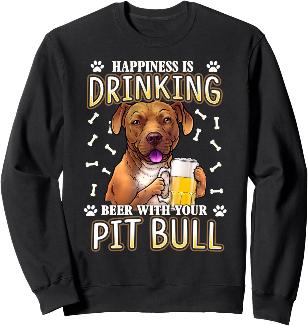 Glück trinkt Bier mit meinem Pitbull-Hund Sweatshirt