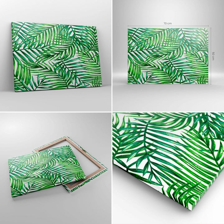 Bilder auf Leinwand Palme Blatt grün Leinwandbild mit Rahmen 70x50cm Wandbilder Dekoration Wohnzimme