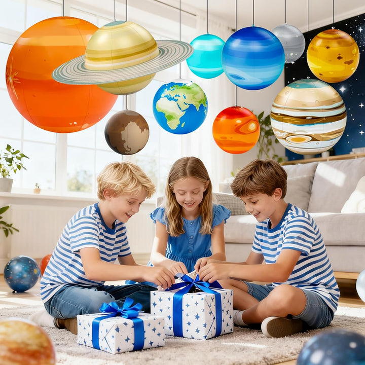 Jumbo Aufblasbares Sonnensystem Set – 9 Planeten zum Aufhängen inkl. Luftpumpe, Aufhängeschnur & Wis