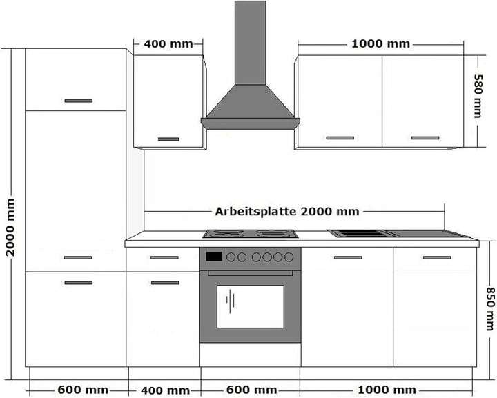 Kuechen-preisbombe Küche Toni 260 cm Küchenzeile Küchenblock Singleküche Einbauküche, Farbe:Artisan,