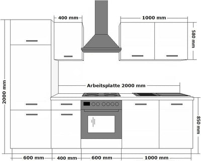 Kuechen-preisbombe Küche Toni 260 cm Küchenzeile Küchenblock Singleküche Einbauküche, Farbe:Artisan,