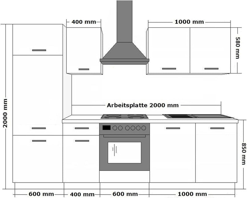 Kuechen-preisbombe Küche Toni 260 cm Küchenzeile Küchenblock Singleküche Einbauküche, Farbe:Artisan,