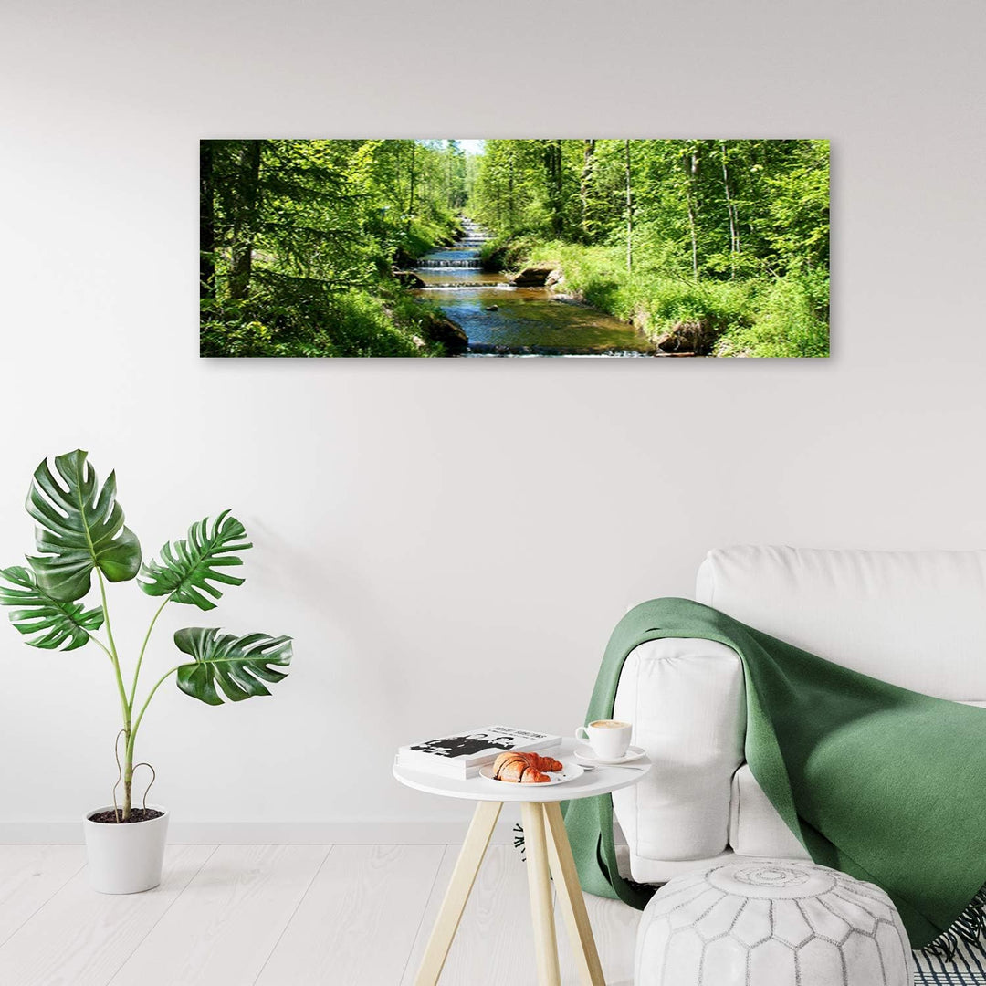 Feeby Leinwandbild Wald Bild Kunstdruck Landschaft Grün 150x50 cm Leinwandbild 150x50 cm Grün_c, Lei