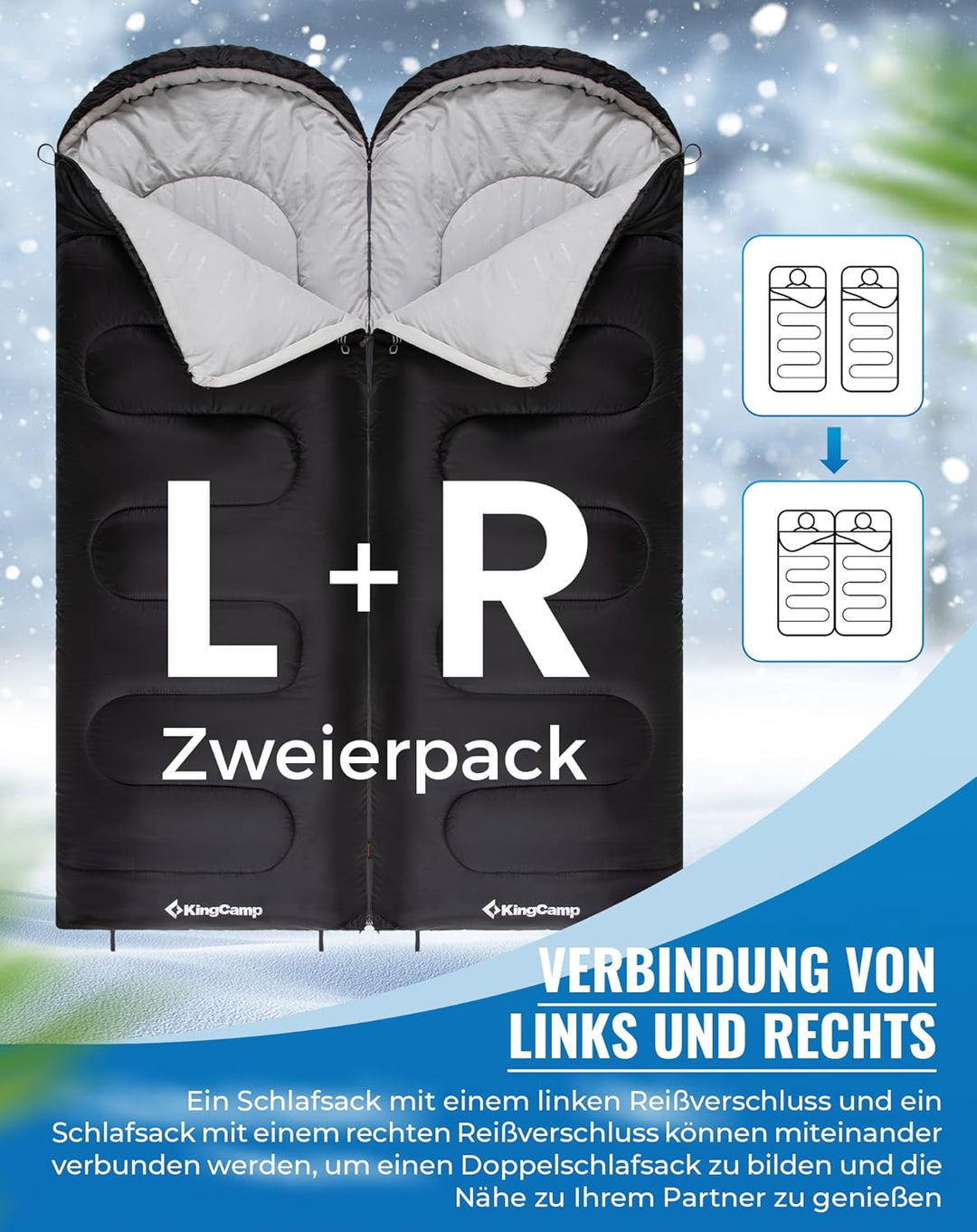 KingCamp Schlafsack für Erwachsene, kaltes Wetter & warm, XL, grosse und hohe Flanell-Schlafsäcke mi