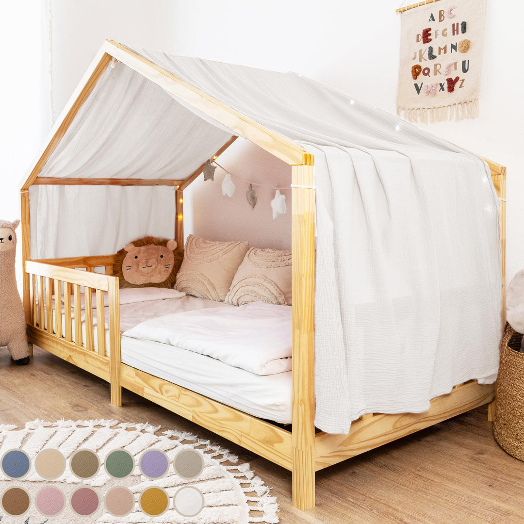 Hausbett Himmel [in 12 Farben] Betthimmel Hausbett aus 100% Baumwolle Musselin - Stoffhimmel für Hau