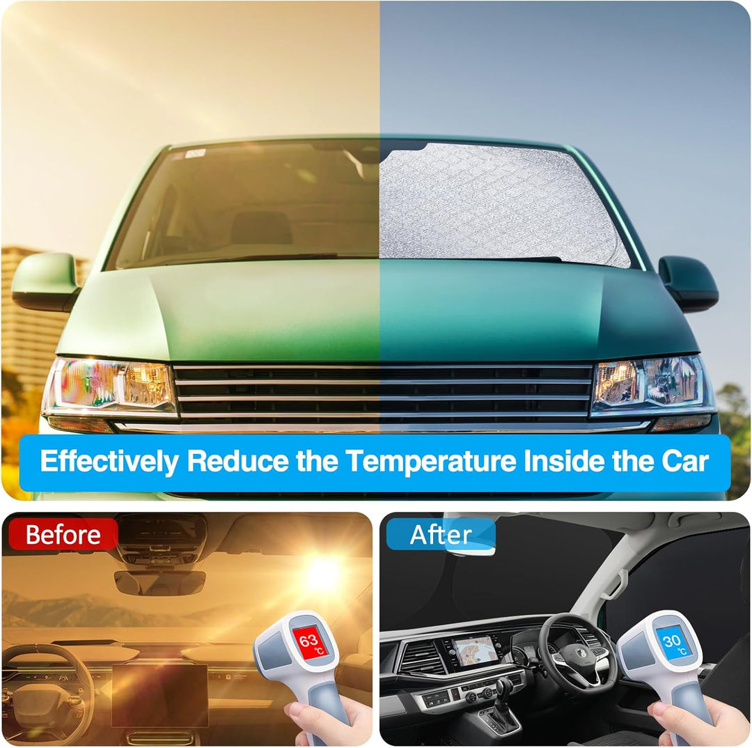 ZATOOTO Sonnenschutz Auto Frontscheibe passend für VW T5 T6, 3PCS Thermomatte Fahrerhaus, Auto Sonne