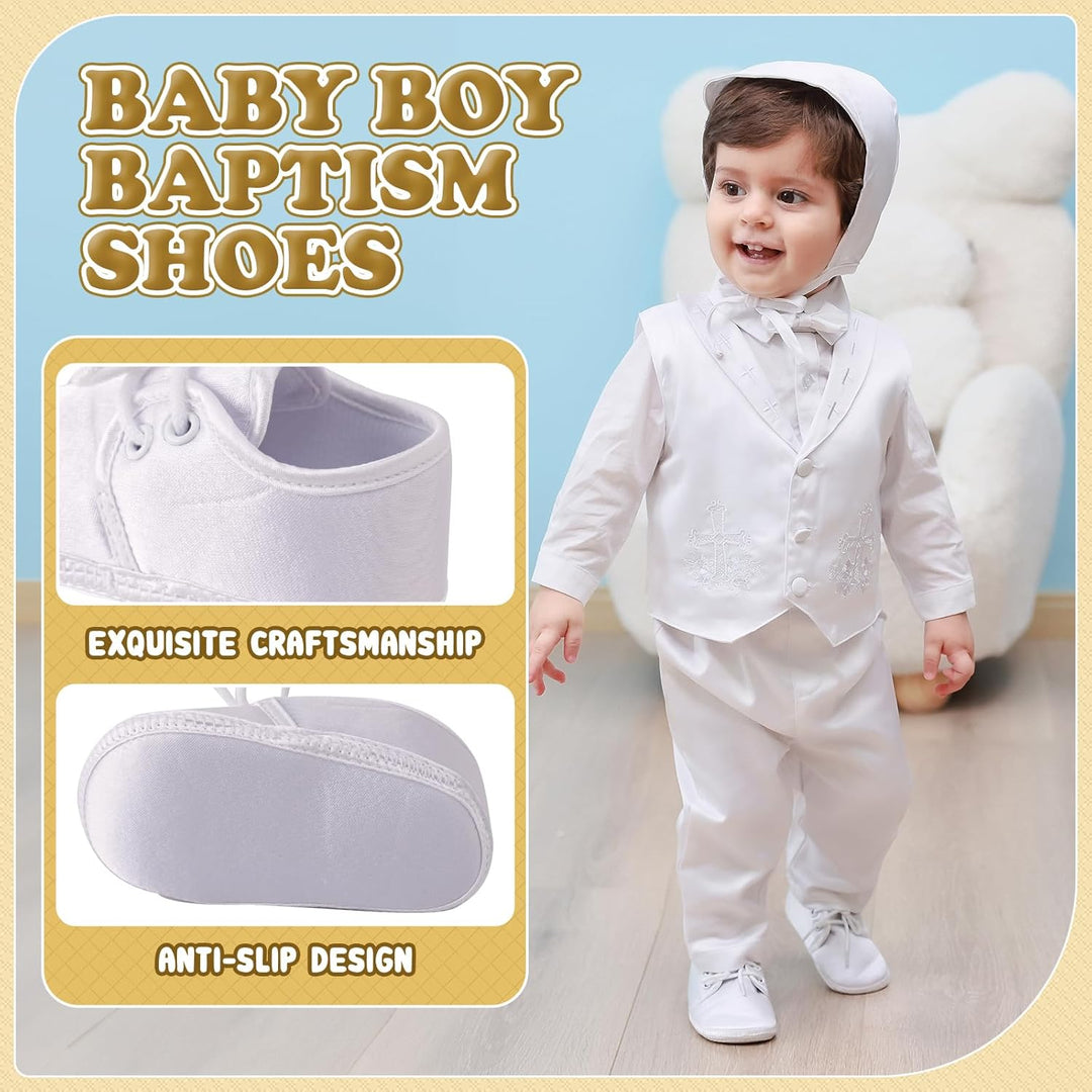 Booulfi Baby Jungen Schuhe Neugeborene Wihte Schuhe für Kleinkind Taufe Schuhe und Socken Set 0-18M,