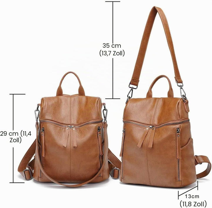 Damen Rucksack PU Leder, Lässig Lederrucksack 2 in 1 Rucksack Schultertasche Diebstahlschutz, Elegan