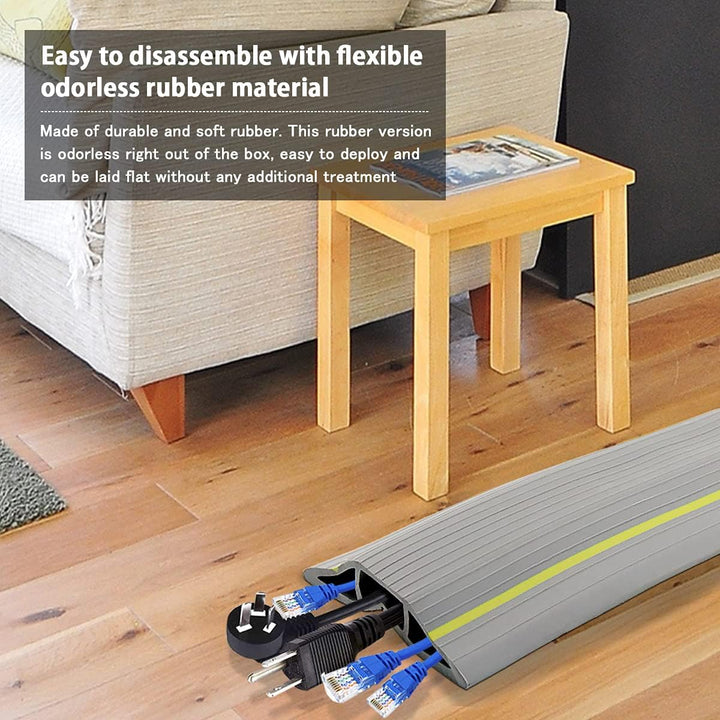 Boden Kabelbrücke, 3M Fussboden Kabelkanal grau, Flexibler PVC Bodenkabelschutz, Boden Kabelabdeckun