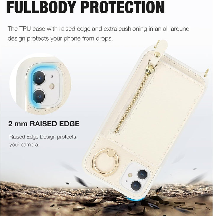 ELTEKER Handyhülle für iPhone 11 Hülle mit Band Kartenfach Ringhalterung Geldbörse,Leder Klapphülle