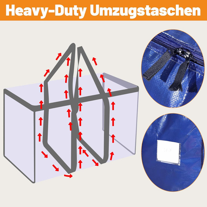 4 Stück 90L Grosse Aufbewahrungstasche mit Deckel, Faltbare Umzugskartons Gross mit Reissverschluss