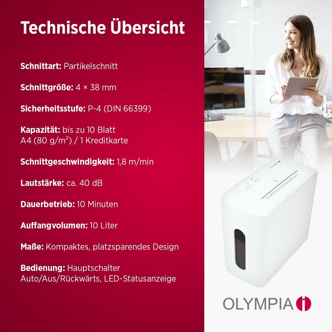 Olympia CC 1010 S Aktenvernichter | Papierschredder für Dokumente & Kreditkarten | Dokumentenschredd