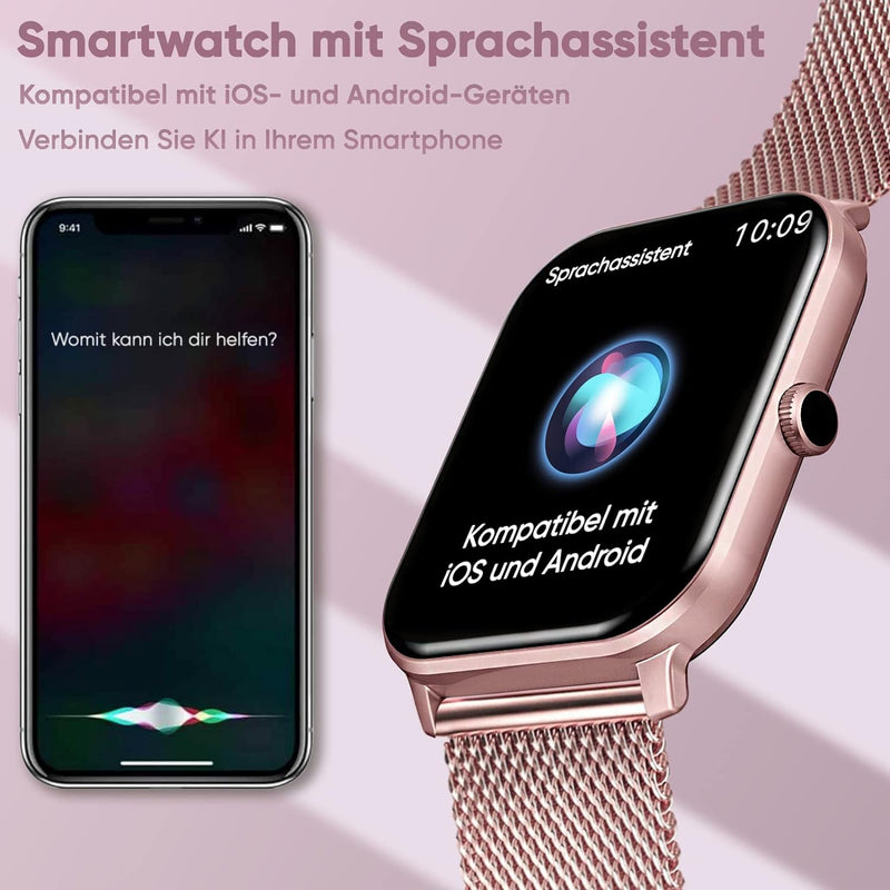 Dachma Android Smartwatch Damen - 1.85" Uhr mit Whatsapp Funktion Damen mit telefonfunktion Uhren sm