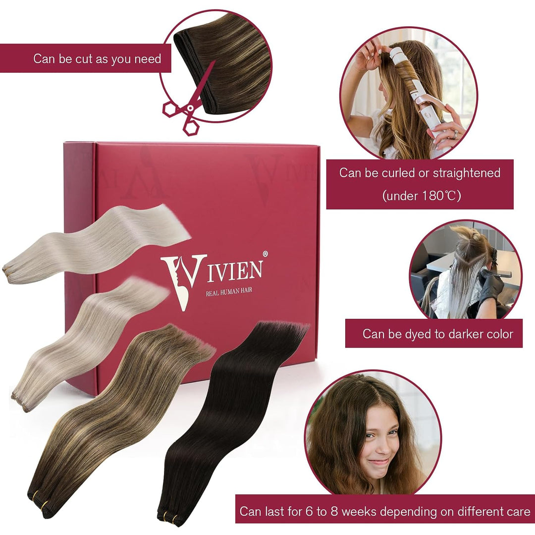 Vivien Echthaar Tressen zum Einnähen Schwarz Balayage 35 cm Extensions Echthaar Tressen Natürlich Sc