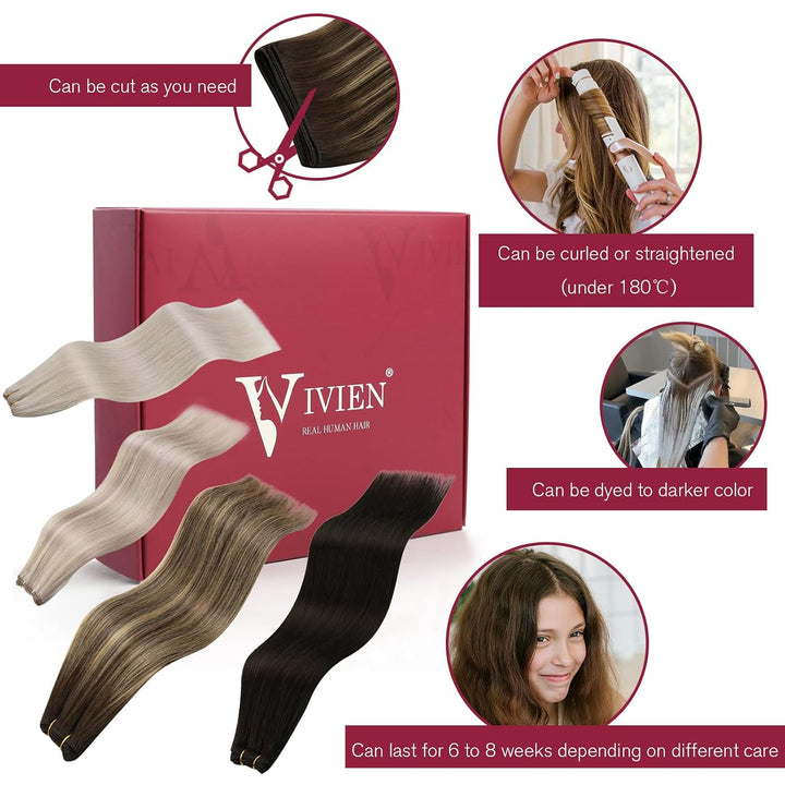 Vivien Echthaar Tressen zum Einnähen Schwarz Balayage 35 cm Extensions Echthaar Tressen Natürlich Sc